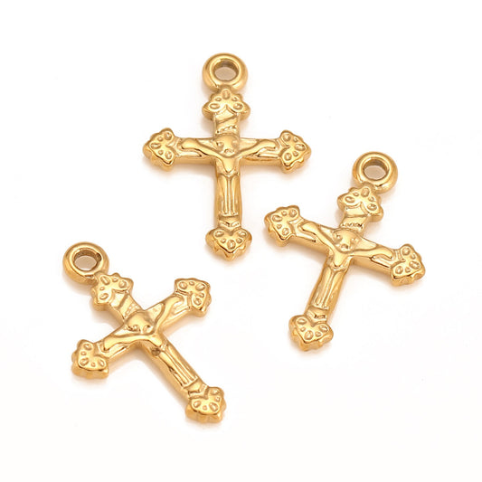 Pendentif croix en acier inoxydable avec tête de mort