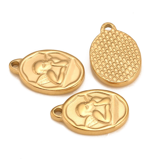 Pendentif ange ovale en acier inoxydable