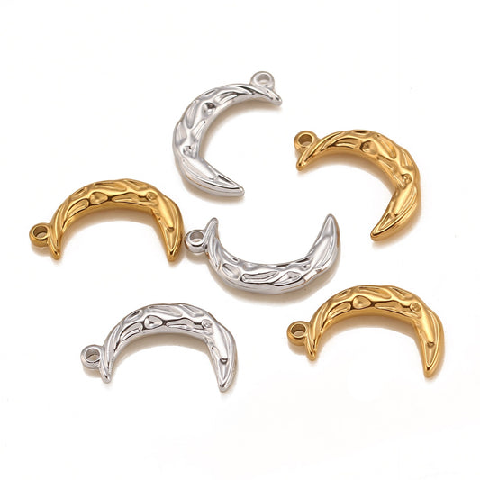 Stainless Steel Irregular Texture Moon Pendant