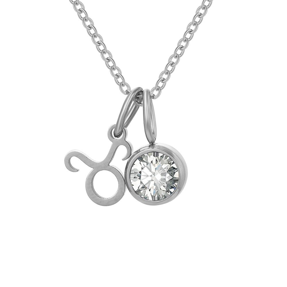 Stainless Steel Zodiac Birthstone Pendant Necklace