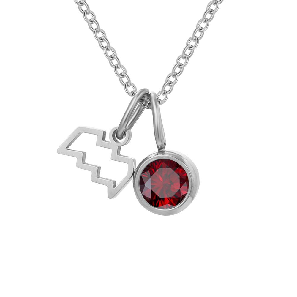 Stainless Steel Zodiac Birthstone Pendant Necklace