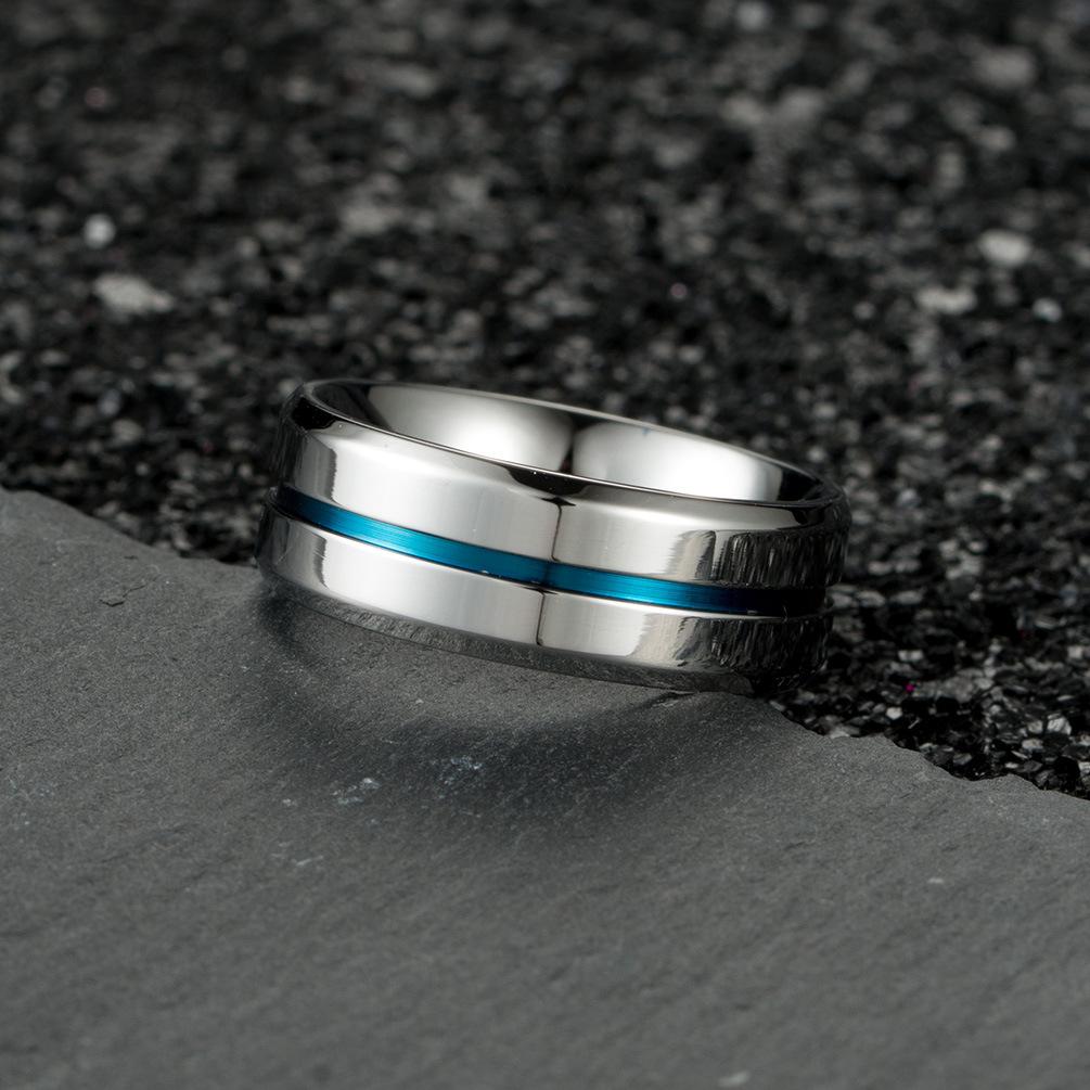 Blue Center Polished Stainless Steel Blank Ring