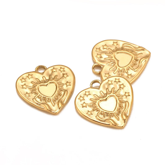 Sun Star Bend Inward Heart Shape Stainless Steel Pendant