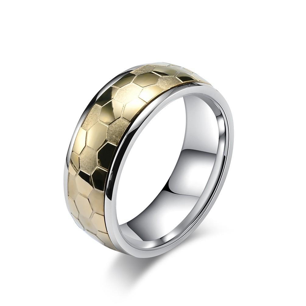 Stainless Steel Etched Football Pattern Spinner Ring