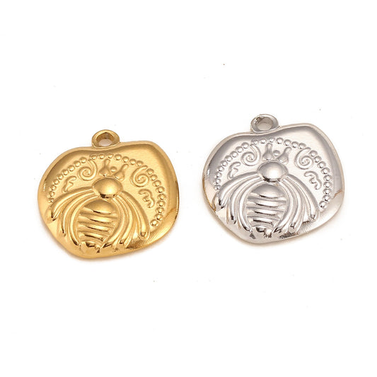 Stainless Steel Irregular Round Bee Pendant