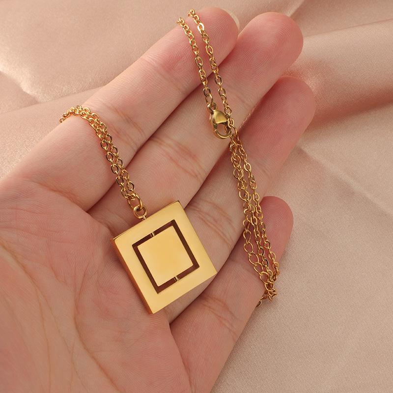 Stainless Steel Double Square Pendant Blank Necklace