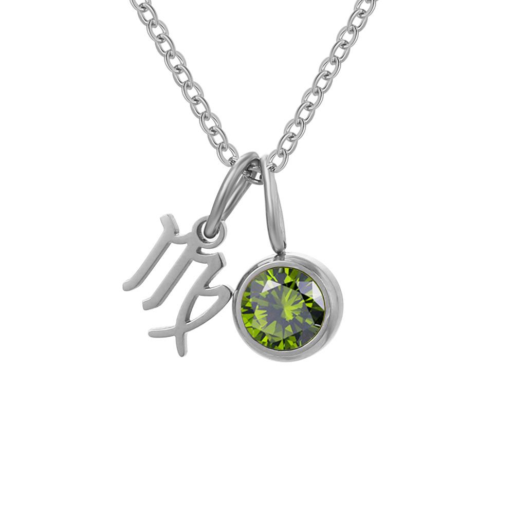 Stainless Steel Zodiac Birthstone Pendant Necklace