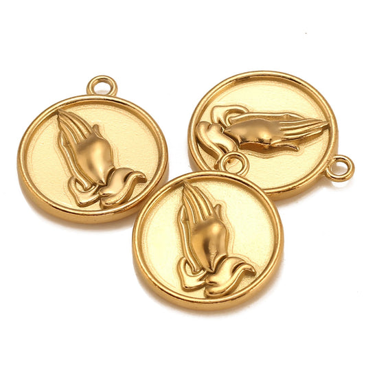 Pendentif rond en acier inoxydable avec motif de prière