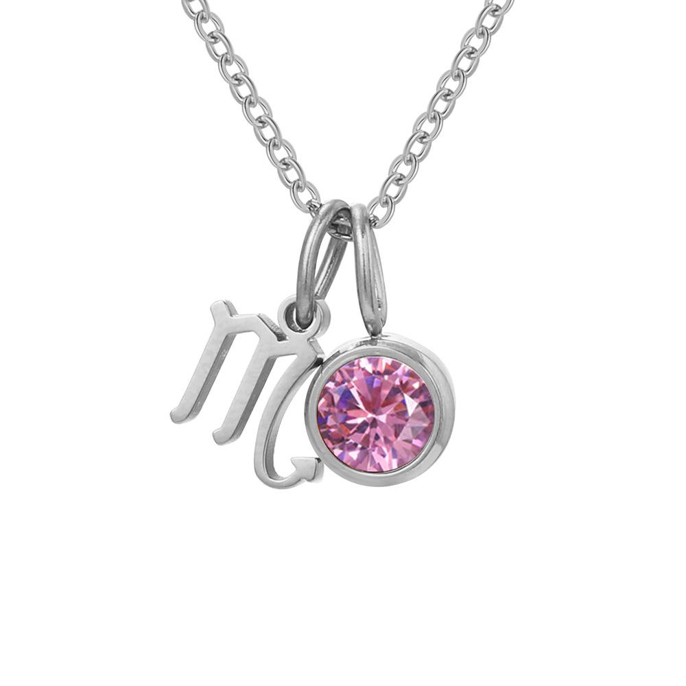 Stainless Steel Zodiac Birthstone Pendant Necklace