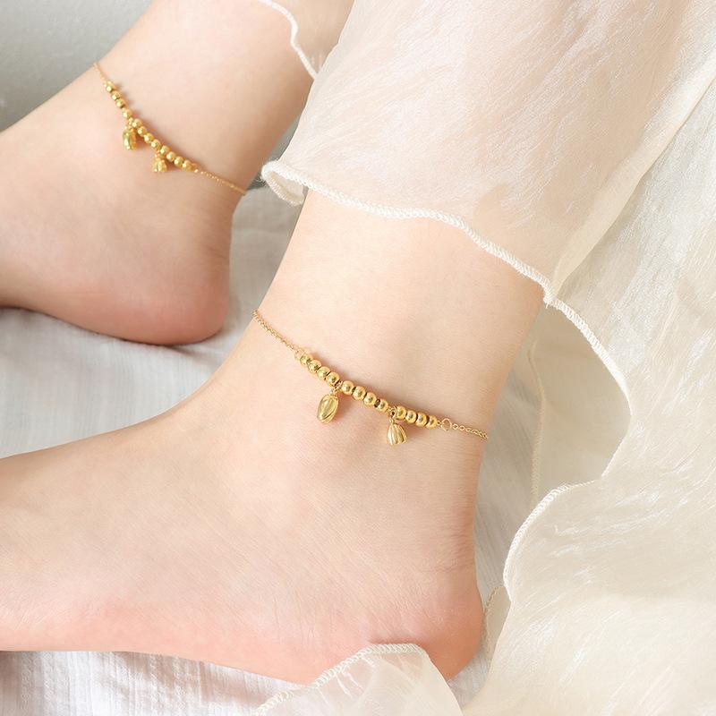 Lotus Chain Beaded Stainless Steel Anklet