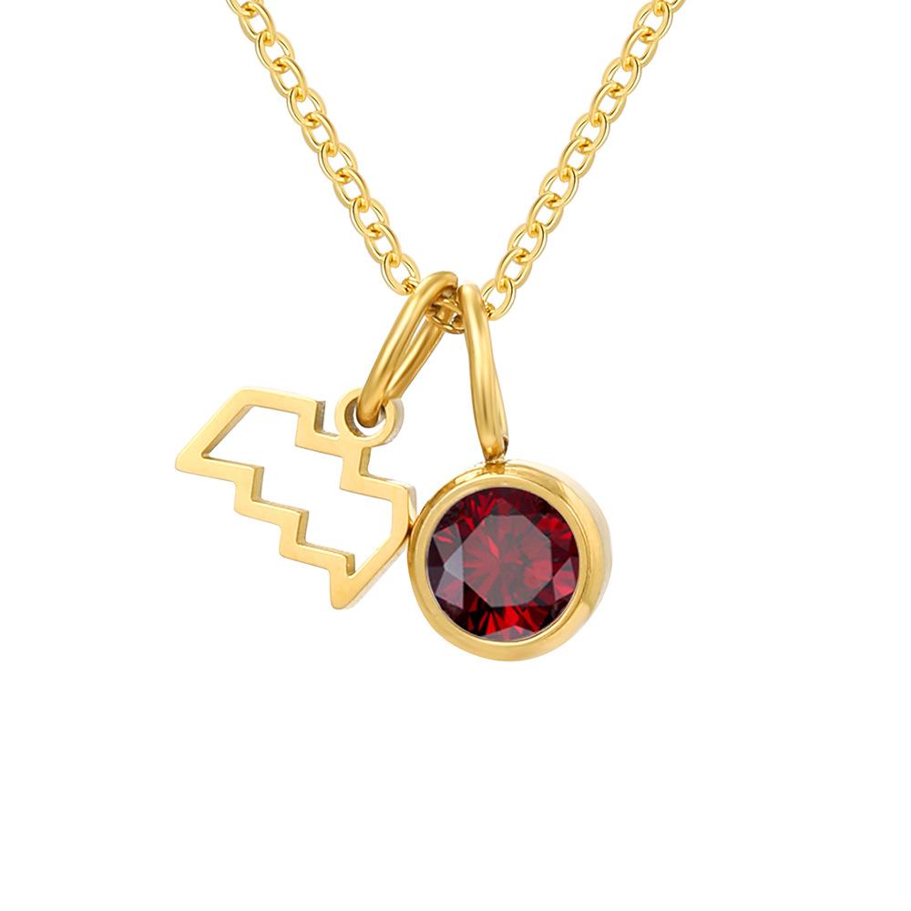 Stainless Steel Zodiac Birthstone Pendant Necklace