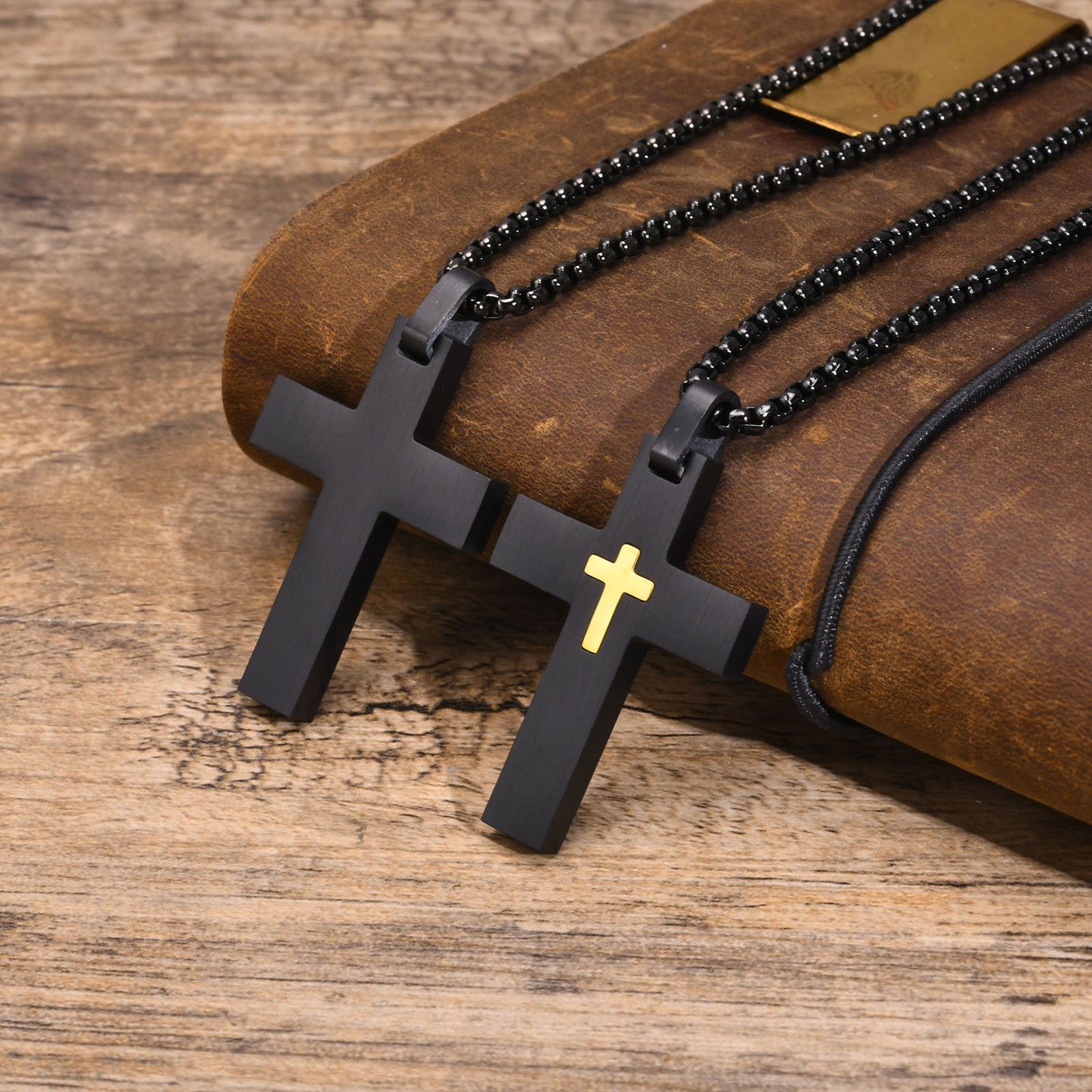 Black Stainless Steel Cross Pendant Necklace