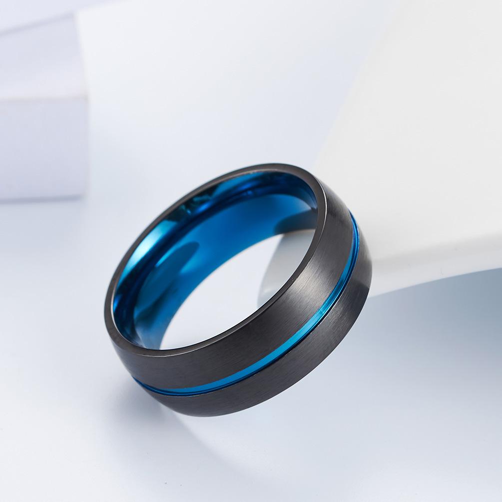 Black Blue Bend Inward Stainless Steel Men's Ring