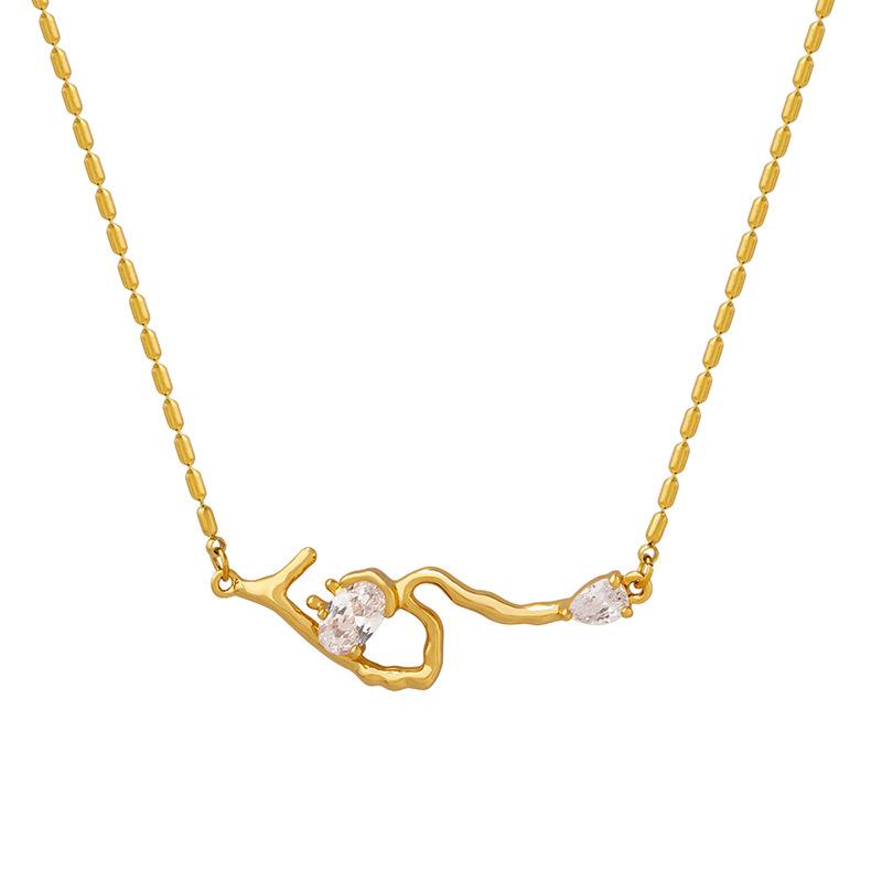Stainless Steel Zircon Pendant Bead Seed Chain Necklace