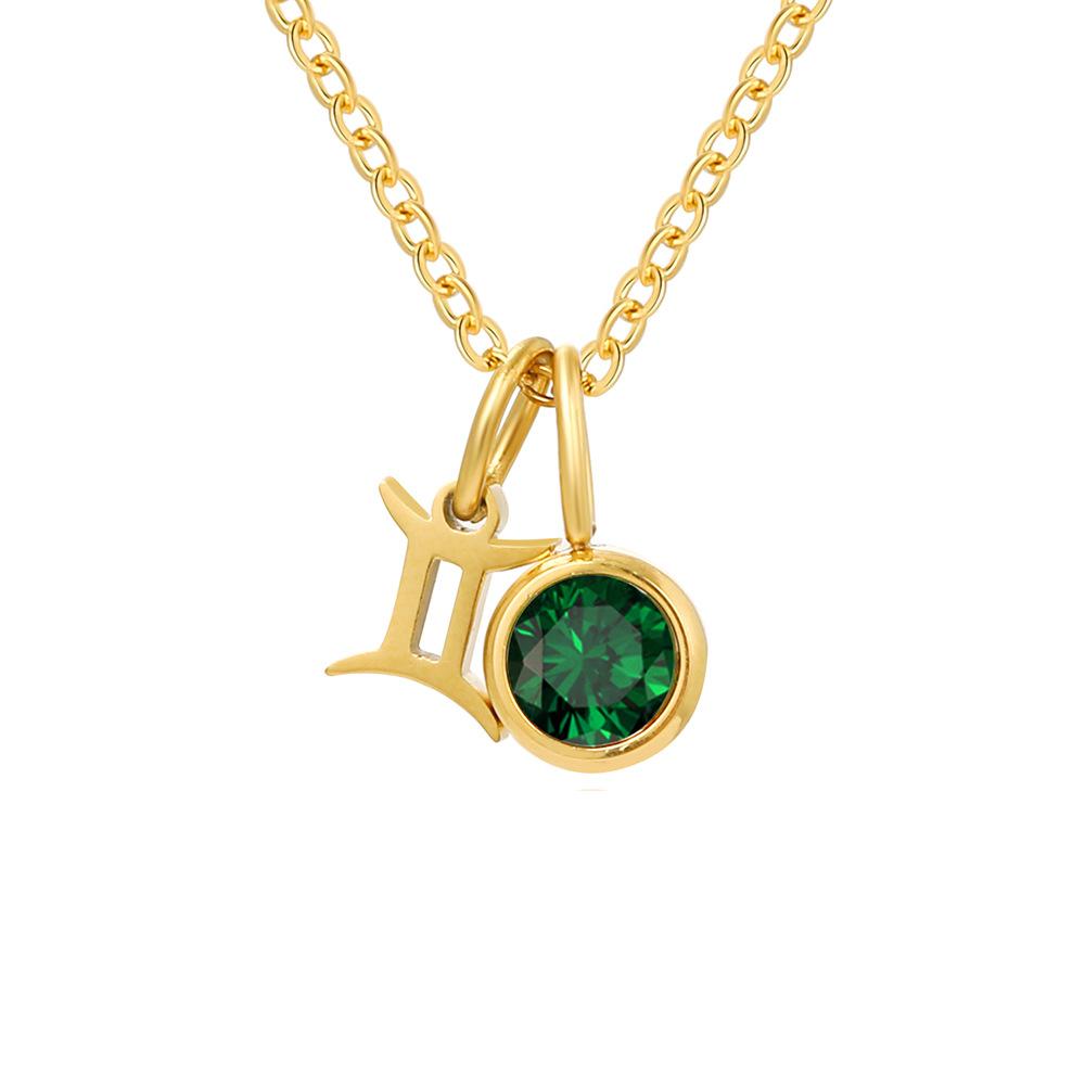 Stainless Steel Zodiac Birthstone Pendant Necklace