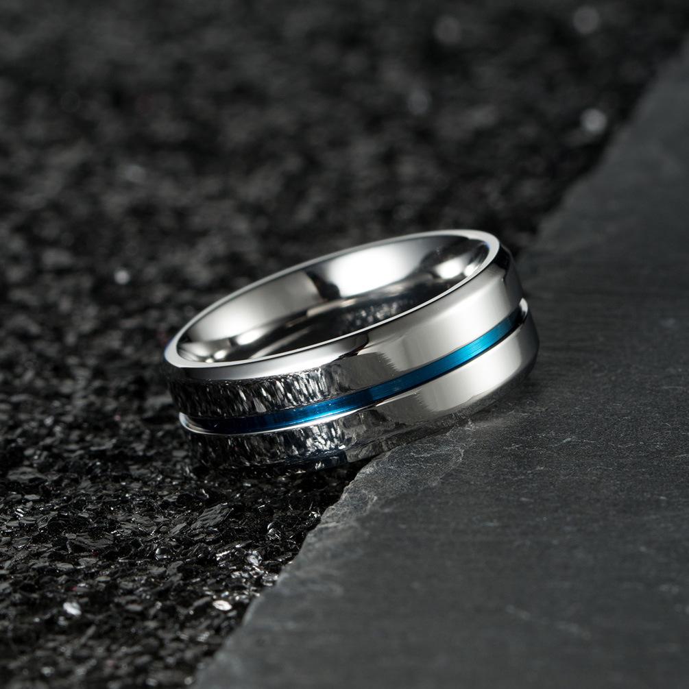 Blue Center Polished Stainless Steel Blank Ring
