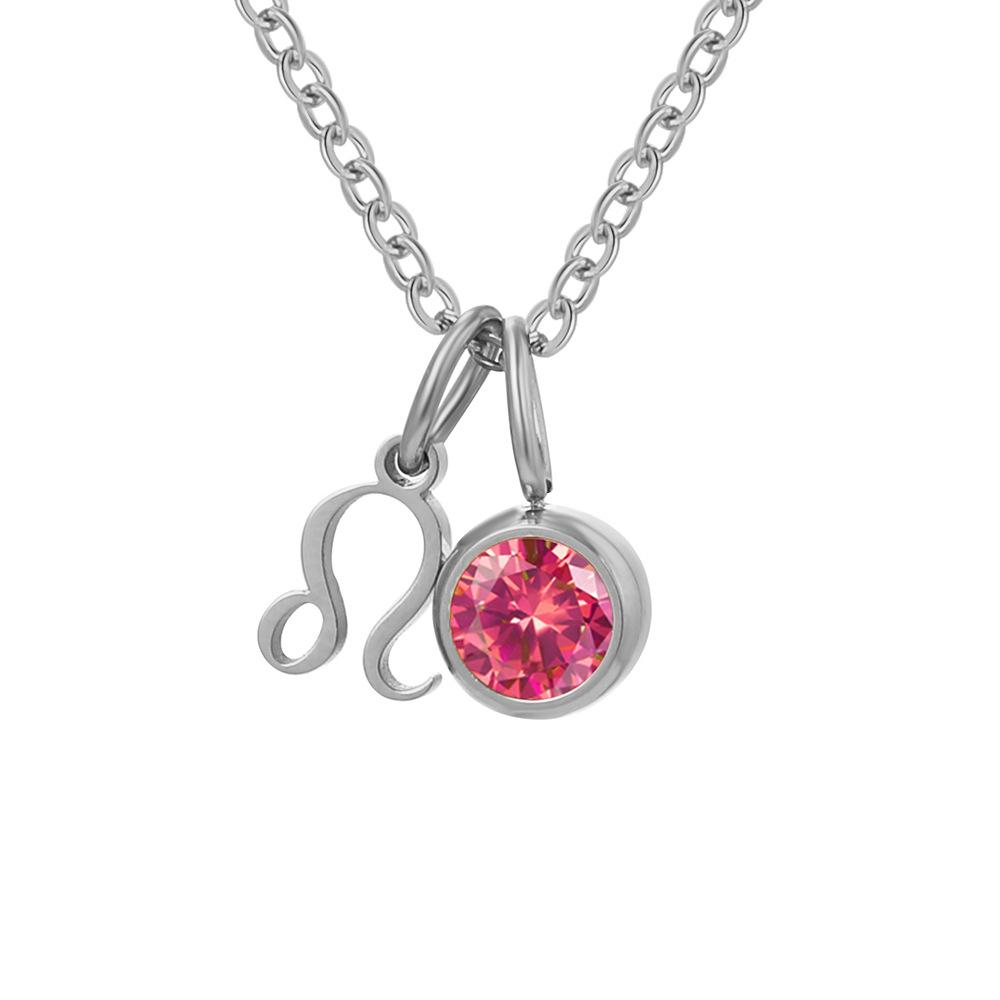 Stainless Steel Zodiac Birthstone Pendant Necklace