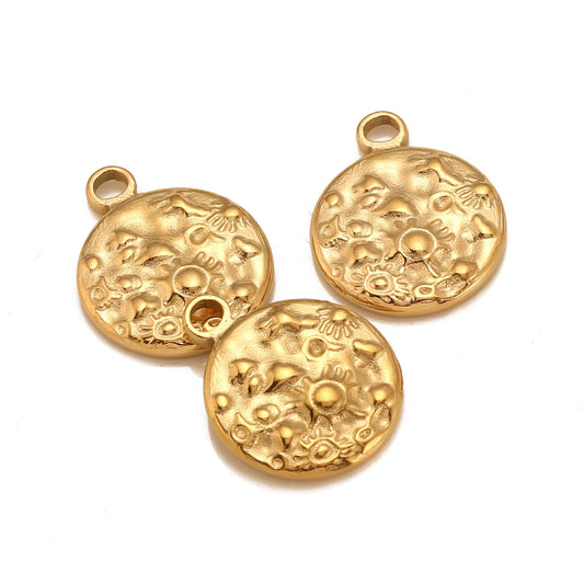 Stainless Steel Concave Embossed Round Pendant