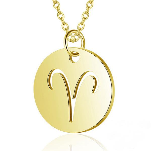 Collier avec pendentif rond creux signe du zodiaque