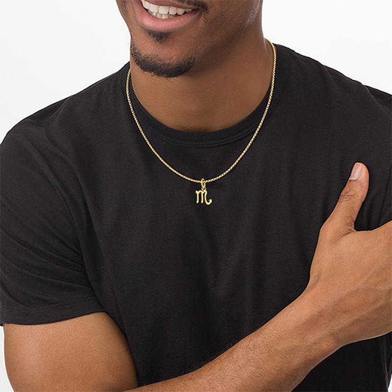 Collier avec chaîne en forme de boîte et signe du zodiaque pour homme et femme