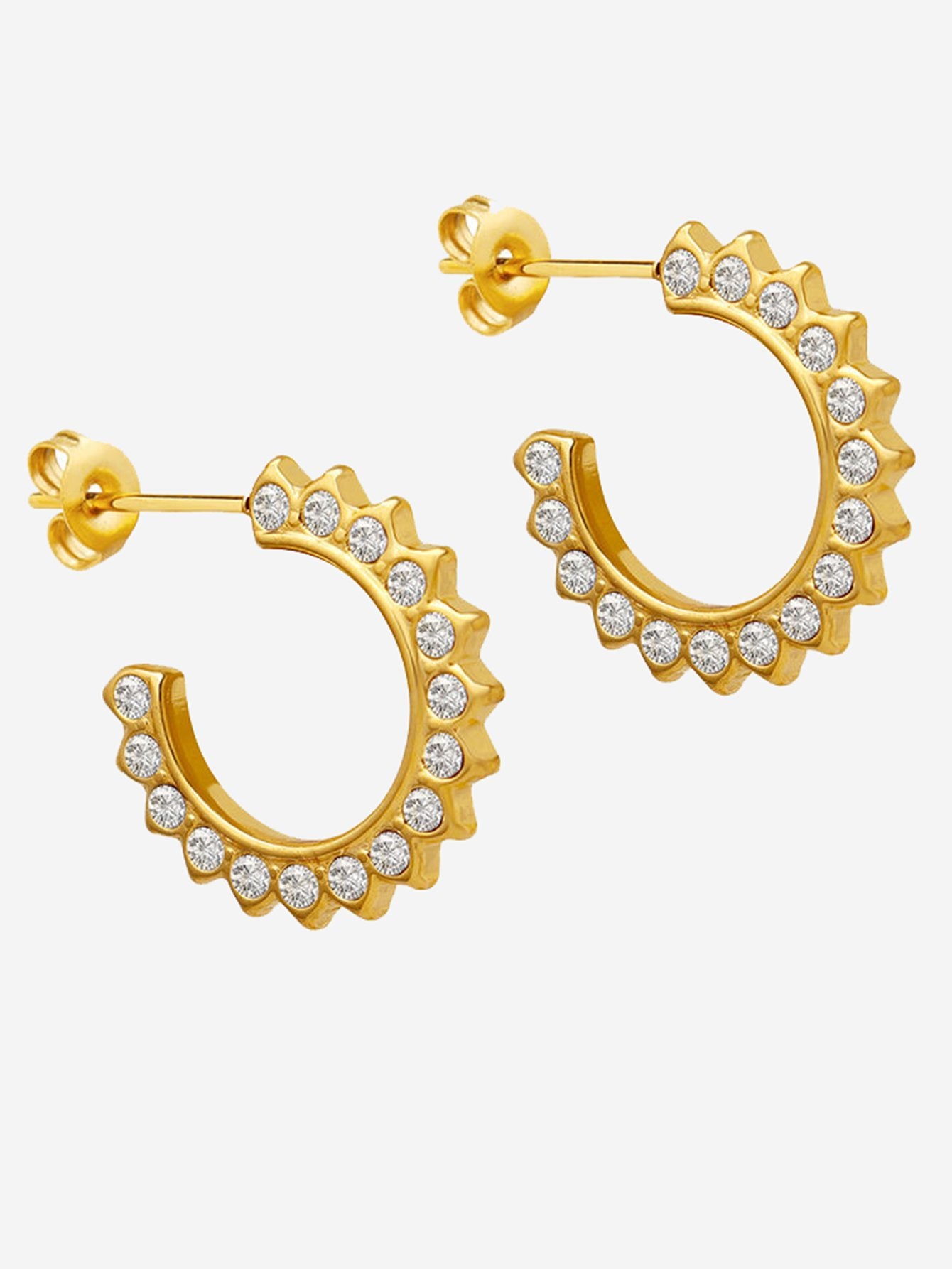 Inlaid Zircon Sun Pattern C Hoop Earrings