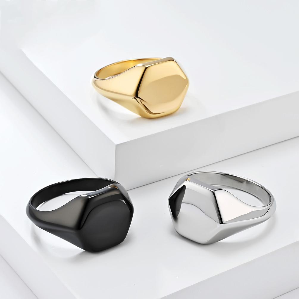 Polished Stainless Steel Hexagon Signet Ring