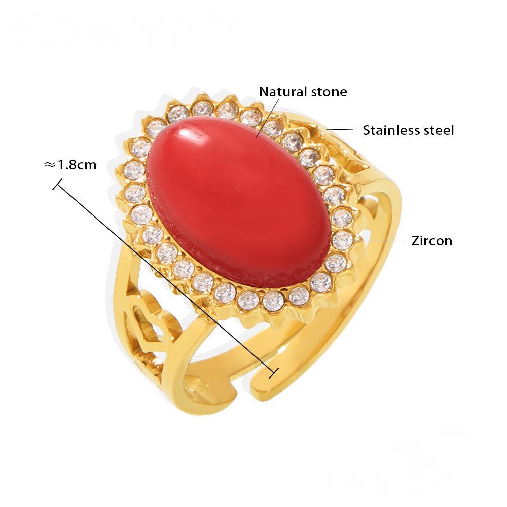 Stainless Steel Oval Natural Stone Cuff Ring
