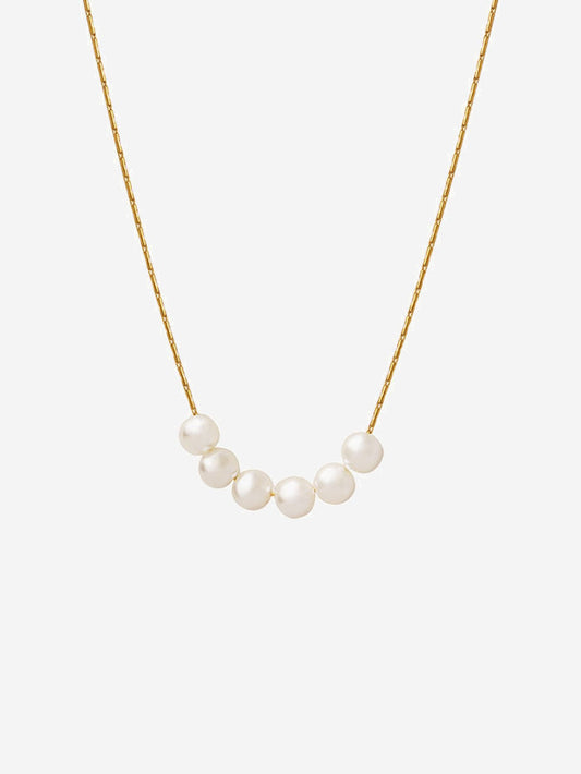Stainless Steel Necklace With 6 Faux Pearls