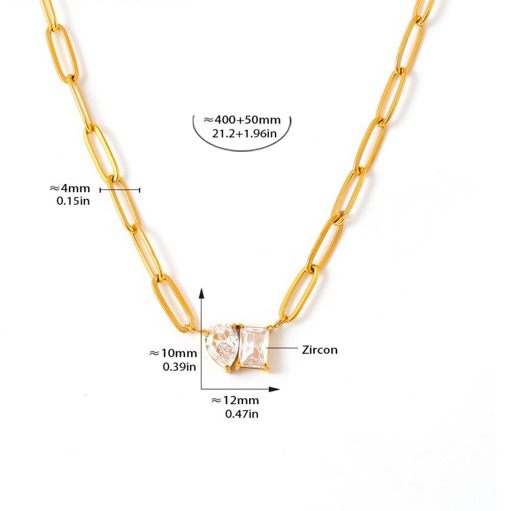 Paperclip Water Drop Square Cubic Zirconia Necklace