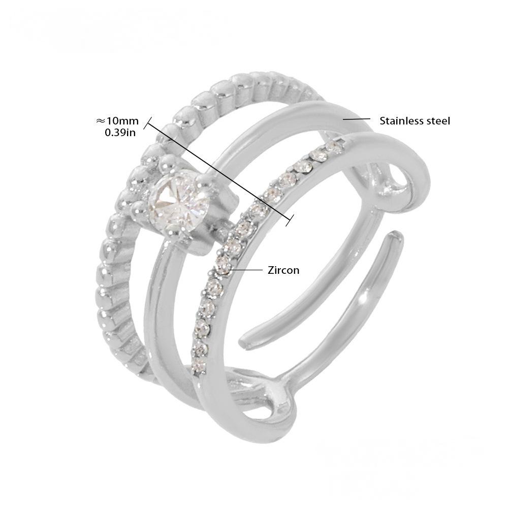 Stainless Steel 3-Layer Design Cubic Zirconia Ring