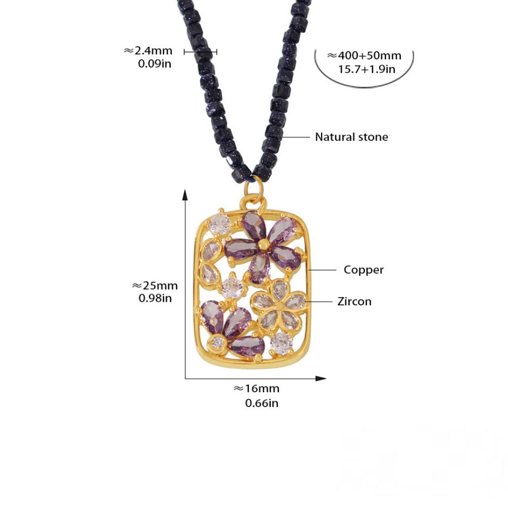Brass Material Flower Pendant Square Beaded Necklace
