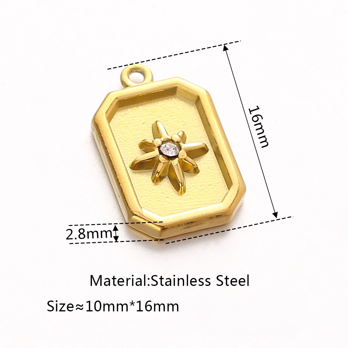 Stainless Steel 18K Gold PVD 3D Square Cubic Zirconia Pendant