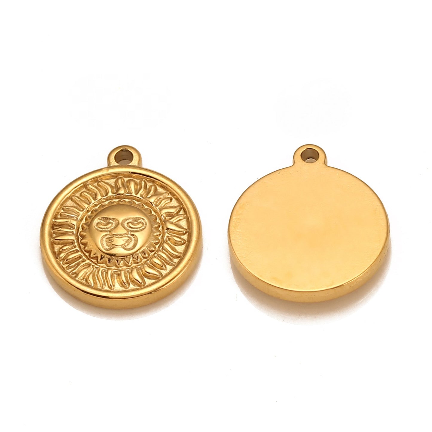 Pendentif rond en acier inoxydable avec soleil souriant en relief