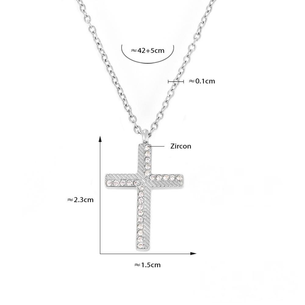 Stainless Steel Cross Cubic Zirconia Stacking Necklace