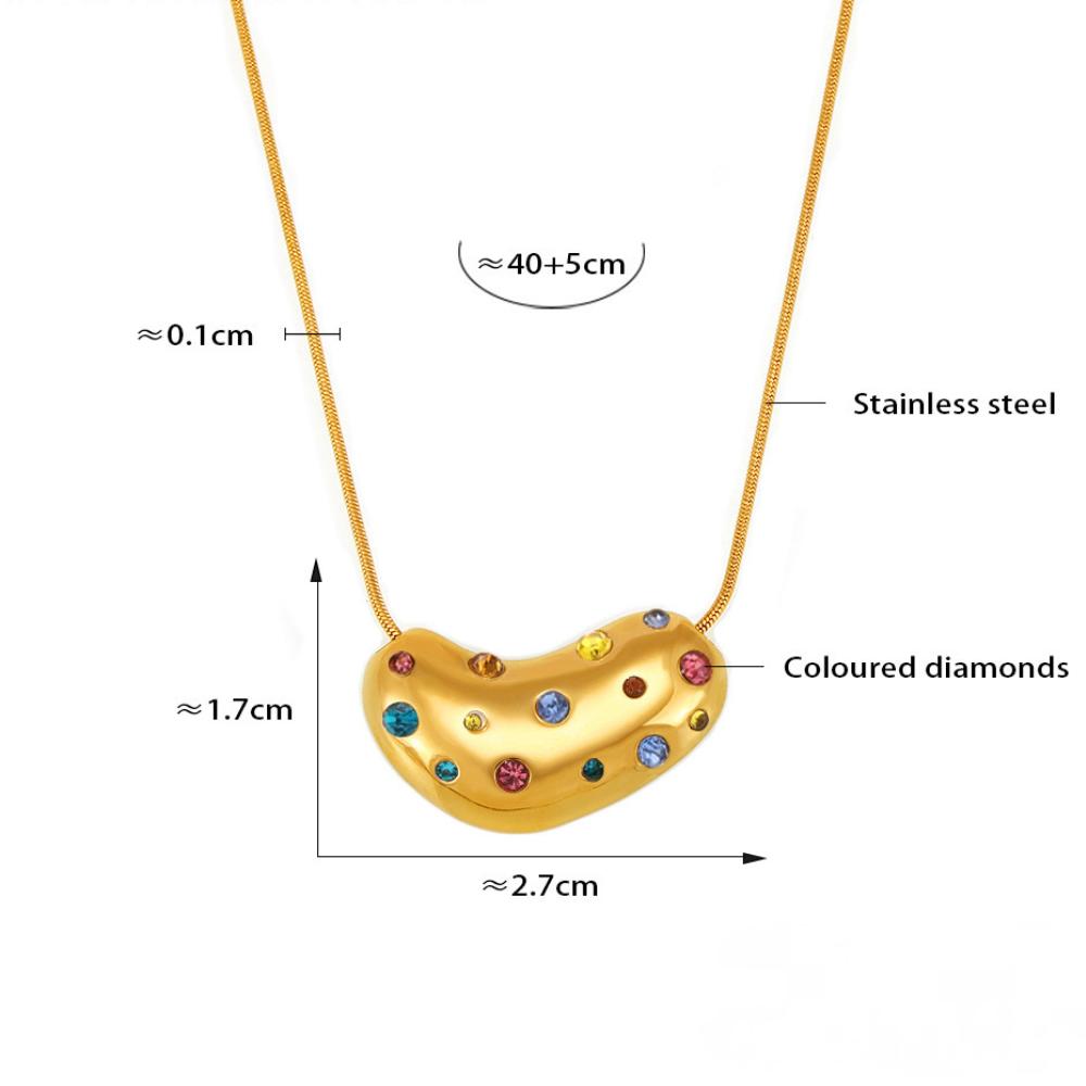 Stainless Steel Geometric Inlay Cubic Zirconia Pendant Necklace