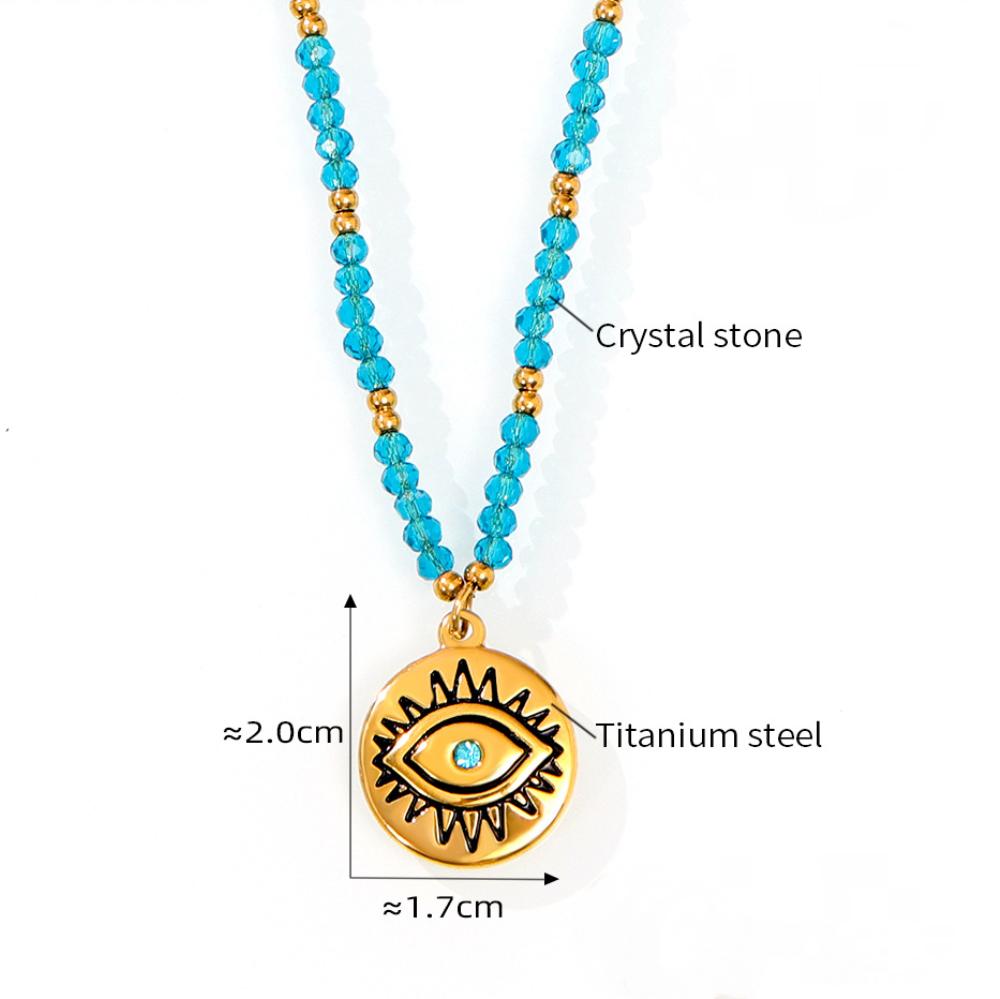 Stainless Steel Natural Stone Beaded Texture Pendant Necklace