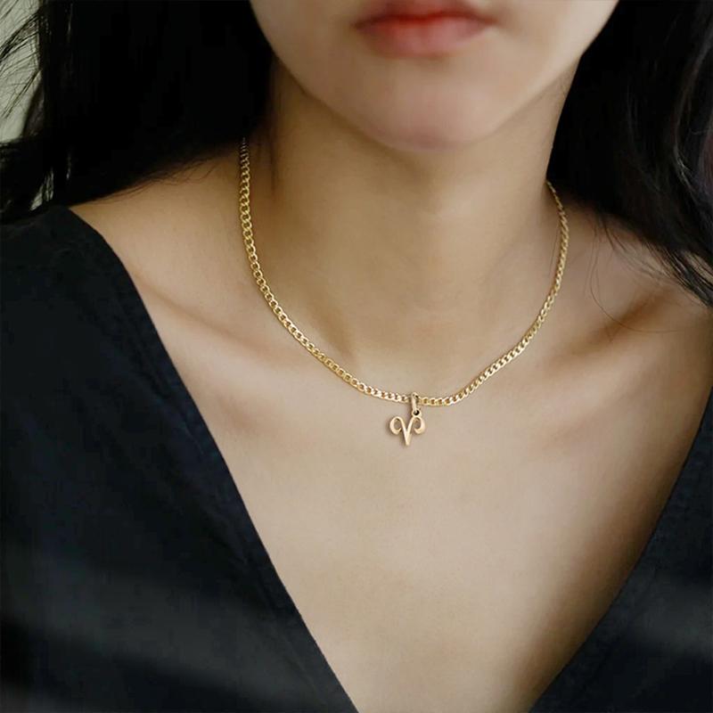 Stainless Steel Curb Chain Zodiac Necklace