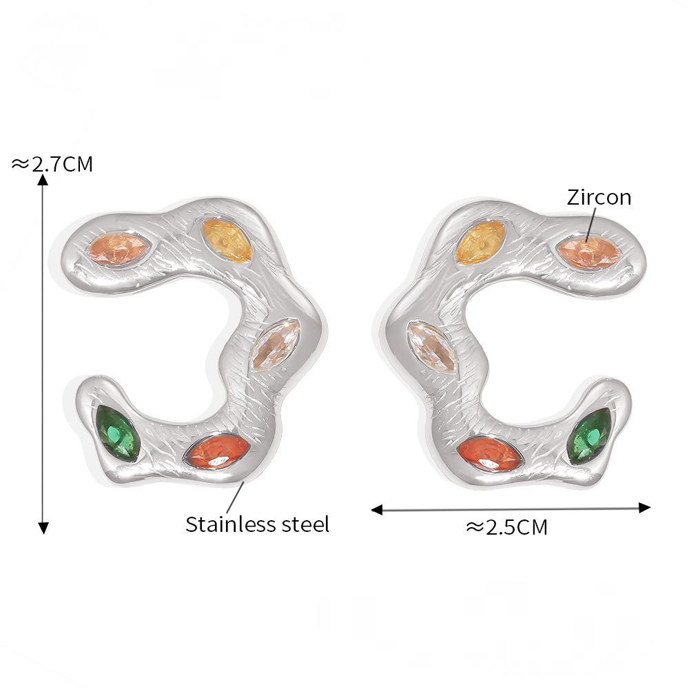 Boucles d'oreilles créoles irrégulières en acier inoxydable et oxyde de zirconium