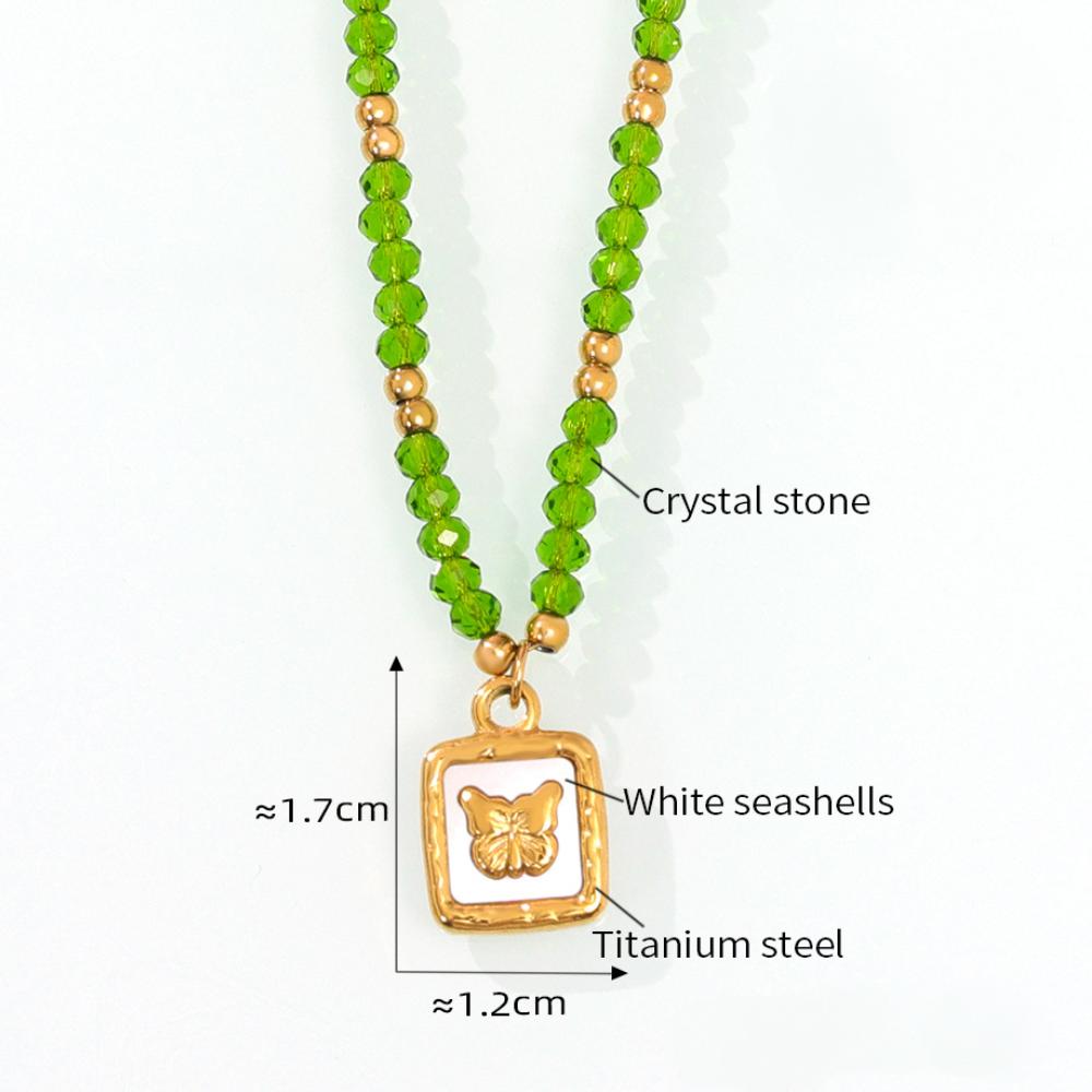 Stainless Steel Natural Stone Beaded Texture Pendant Necklace