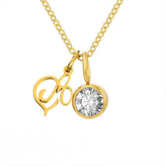 Collier avec pendentif lettre en acier inoxydable et zircone cubique