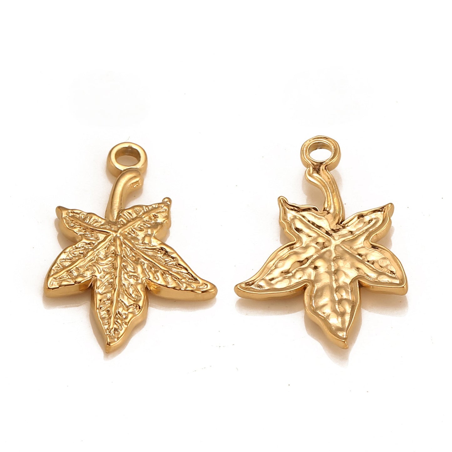 Pendentif feuille en acier inoxydable avec PVD or 18 carats et motif 3D