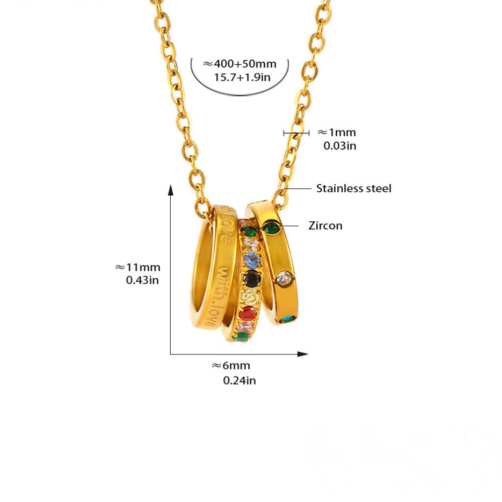 Collier pendentif en acier inoxydable avec incrustation d'anneau et zircone cubique
