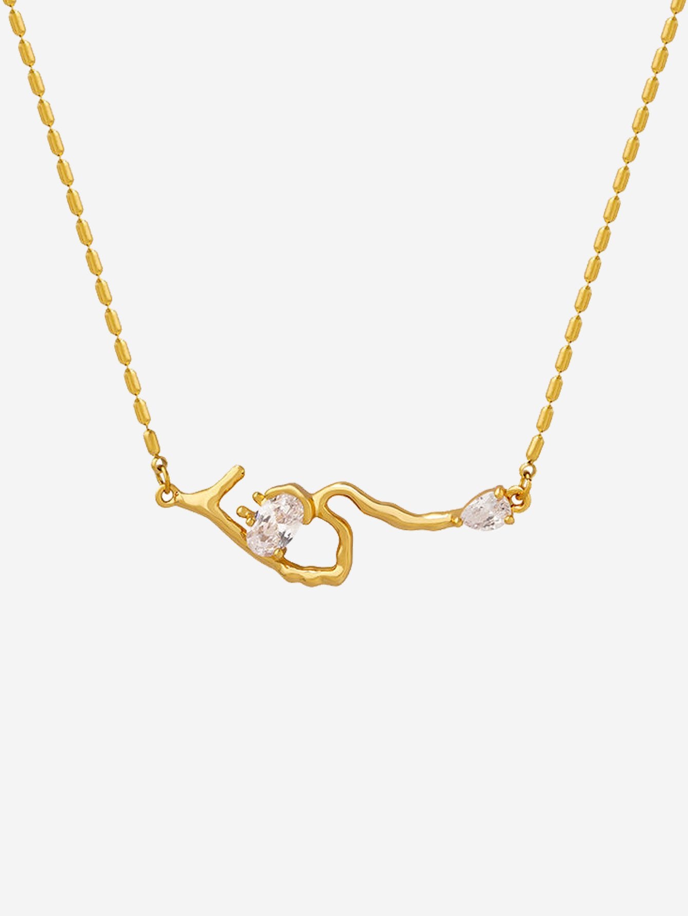 Stainless Steel Zircon Pendant Bead Seed Chain Necklace