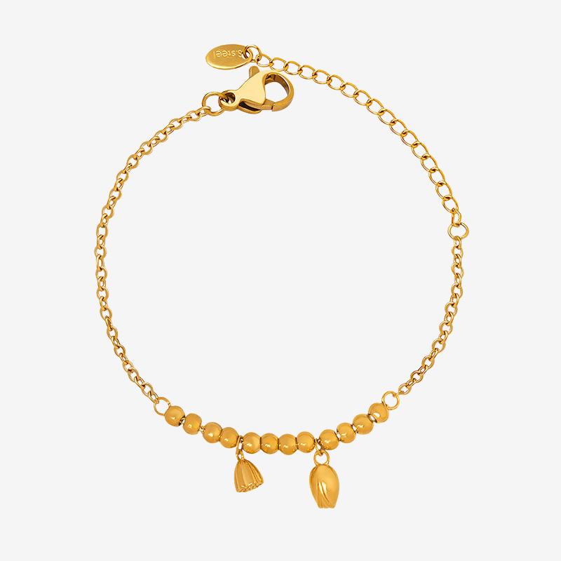 Lotus Chain Beaded Stainless Steel Anklet