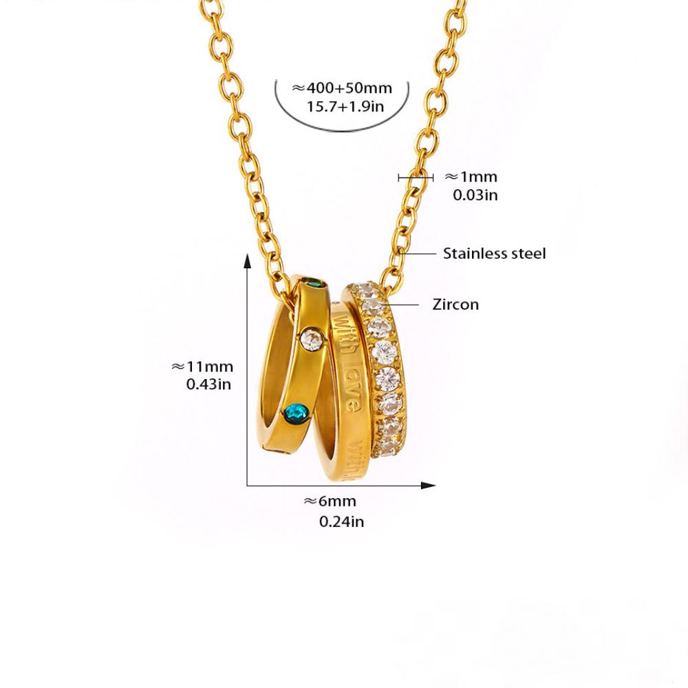 Collier pendentif en acier inoxydable avec incrustation d'anneau et zircone cubique