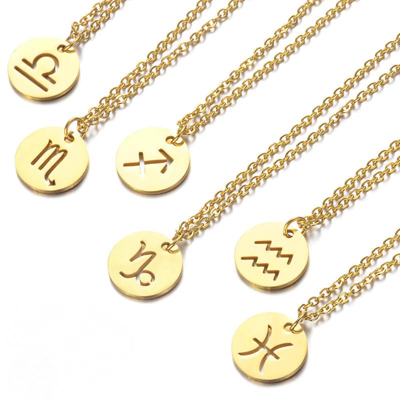 Collier avec pendentif rond creux signe du zodiaque