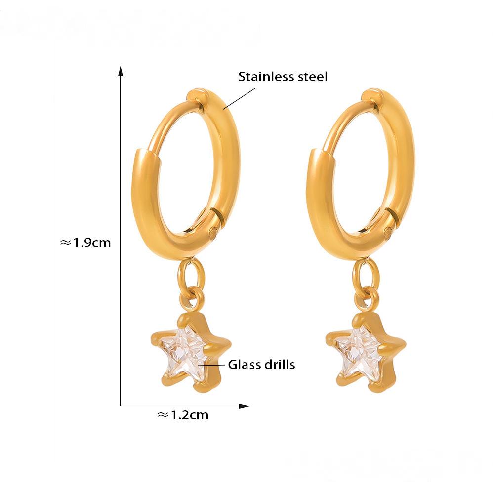 Boucles d'oreilles pendantes en acier inoxydable avec pendentif étoile et zircone cubique