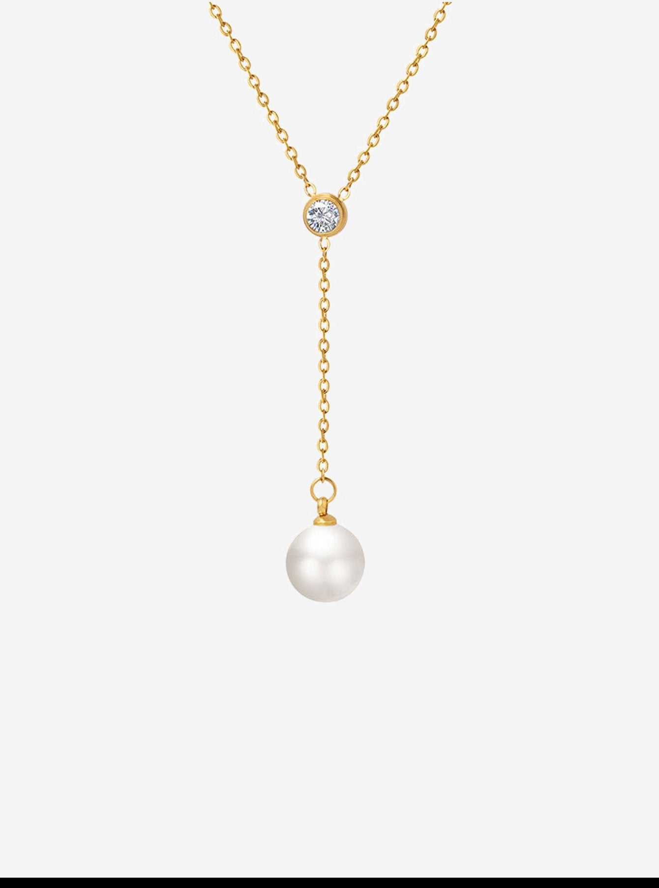 Collier en or 18 carats PVD avec une seule perle d'imitation CZ