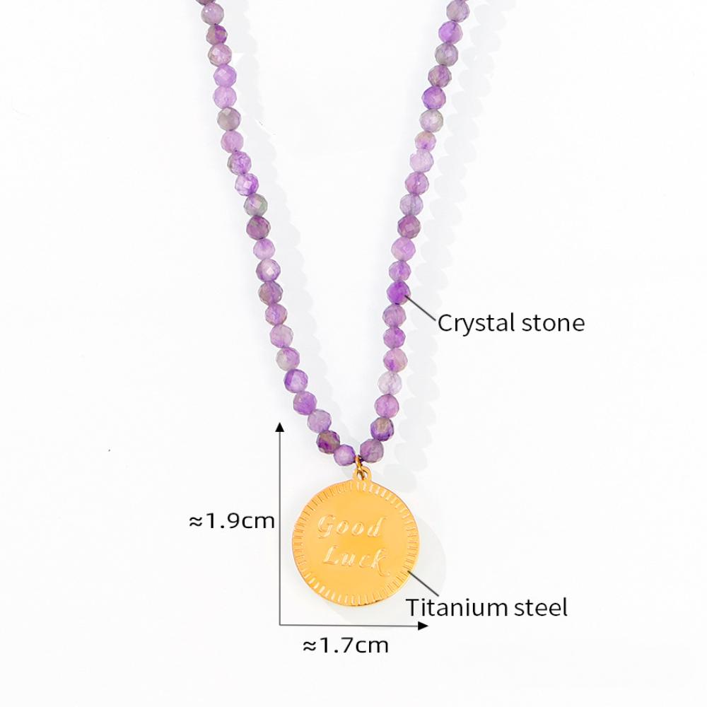 Stainless Steel Natural Stone Beaded Texture Pendant Necklace