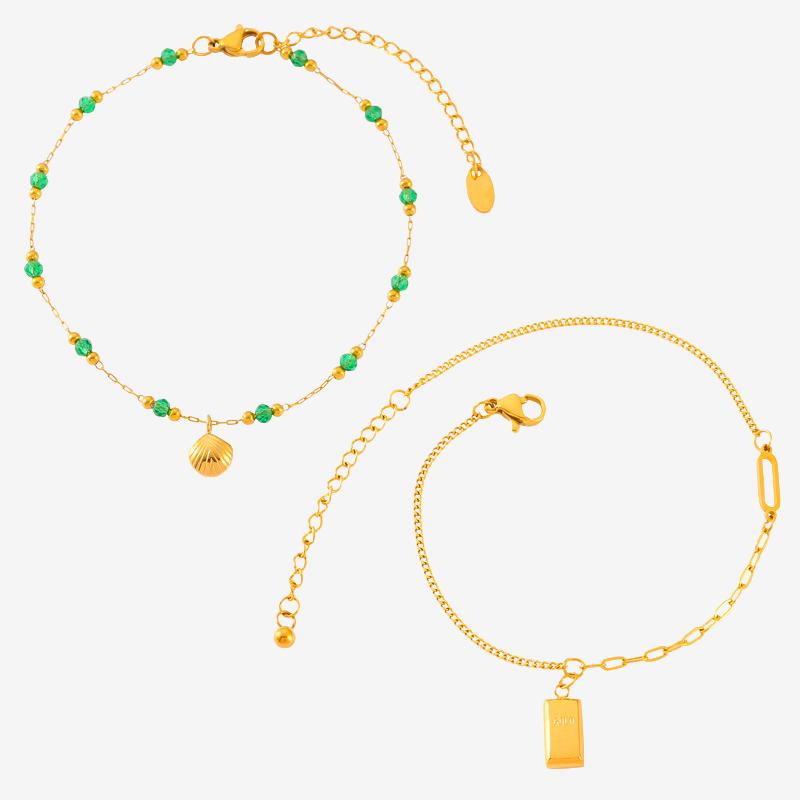 Shell Golden Brick Chain Stainless Steel Anklet